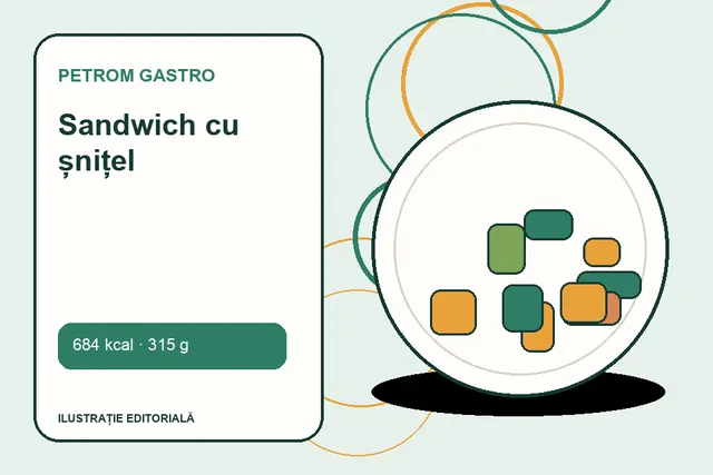 Sandwich cu șnițel de la Petrom GASTRO — ilustrație editorială unică