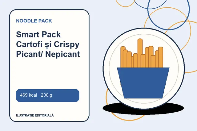 Smart Pack Cartofi și Crispy Picant/ Nepicant de la Noodle Pack — ilustrație editorială unică