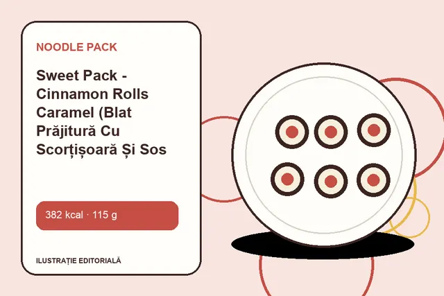 Sweet Pack - Cinnamon Rolls Caramel (Blat Prăjitură Cu Scorțișoară Și Sos Caramel) de la Noodle Pack — ilustrație editorială unică