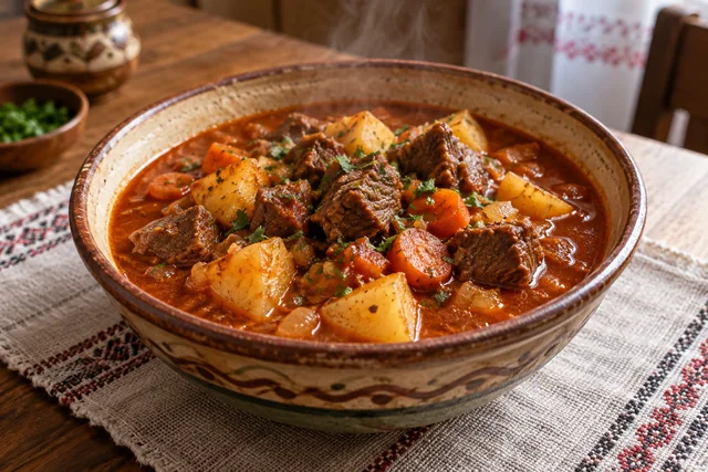 Gulaș ardelenesc cu carne de vită și cartofi