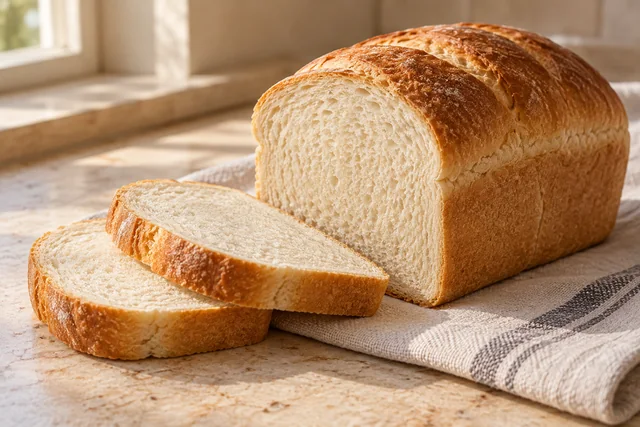 Pâine albă feliată pe un tocător